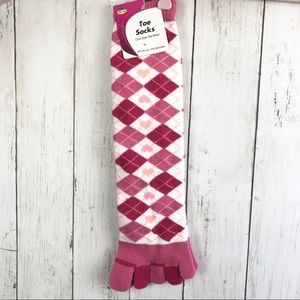 Pink and White Argyle Heart Toe Socks NWT